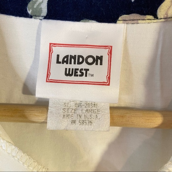 Vintage Landon West Creamy Off White Button Up w Floral Trim Women’s Shirt Large - Picture 4 of 6